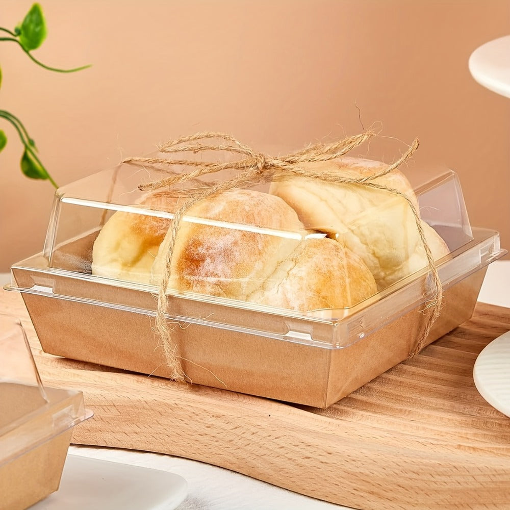 Kraft Paper Food Boxes with Clear Lid 50pcs Brown Bakery Box with String for Dessert Sandwich for Entryways, Bedrooms and Living Spaces