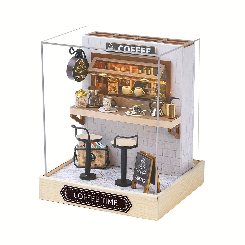 DIY Miniature Shop Dollhouse Kit with Dust Cover, Wooden Mini Store Assembly Set, 4 Themes Sakura Noodles Candy Atelier Coffee
