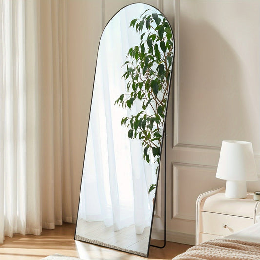 Full-Length Floor Mirror in 59 × 16 or 64 × 21 Inch Arched and Rectangular Black or Gold Frame Options