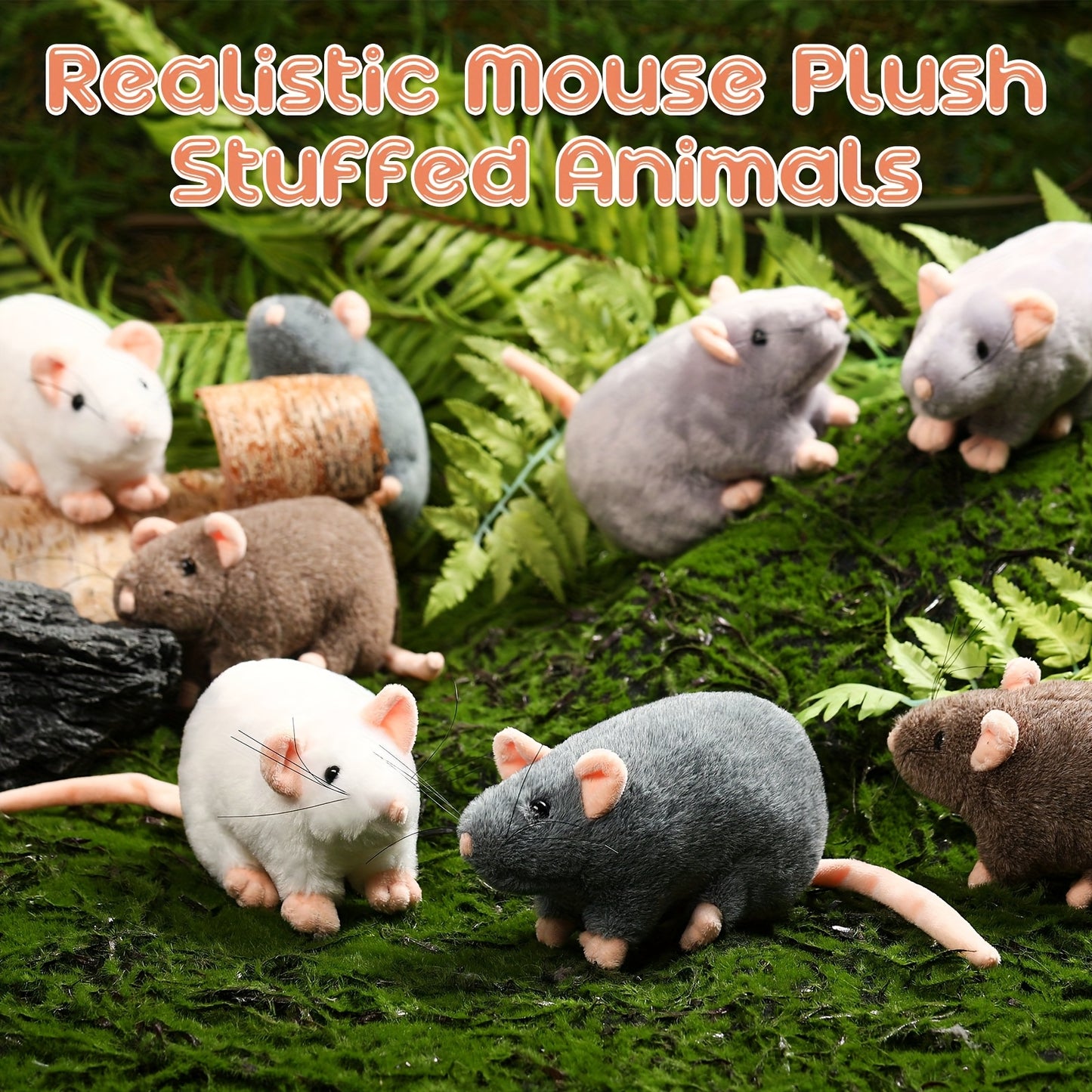 Realistic Fake Rat Cat Toys 8-Pack – 7 Inch Plush Mouse Toys for Cats, Cuddly Lifelike Mice Bulk Set in Mixed Colors