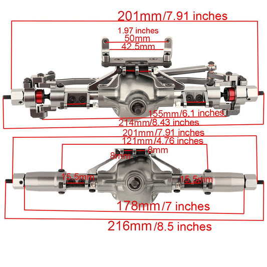 SCX10 Metal Axle Upgrade Kit CNC Aluminum Alloy Front & Rear Straight Axles – Compatible with Axial SCX10 90046 90047 1/10 RC Crawler