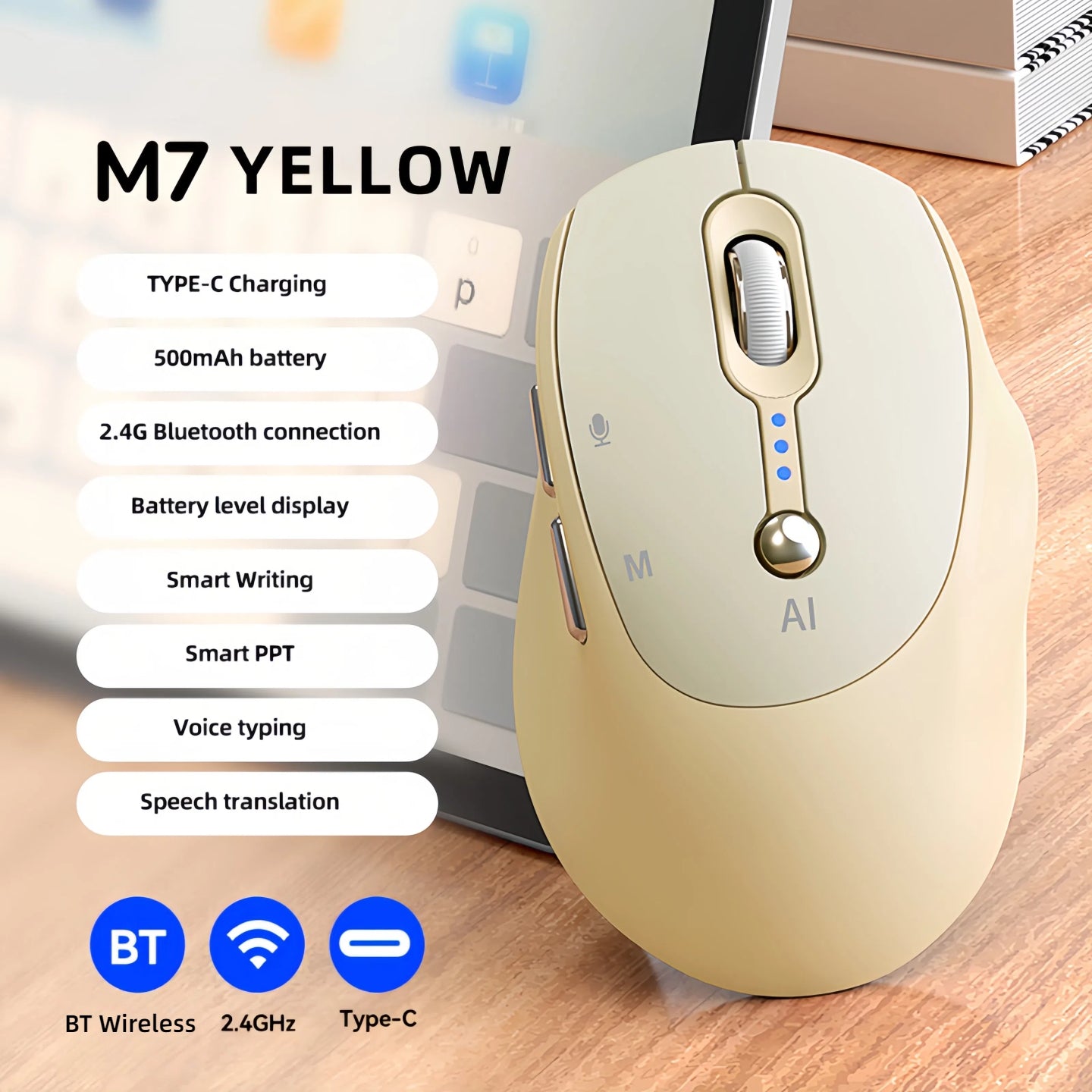 AI Voice Input Wireless Mouse with Real-Time Translation & Auto Writing, PPT Assistant for an Everyday Personal Care Routine