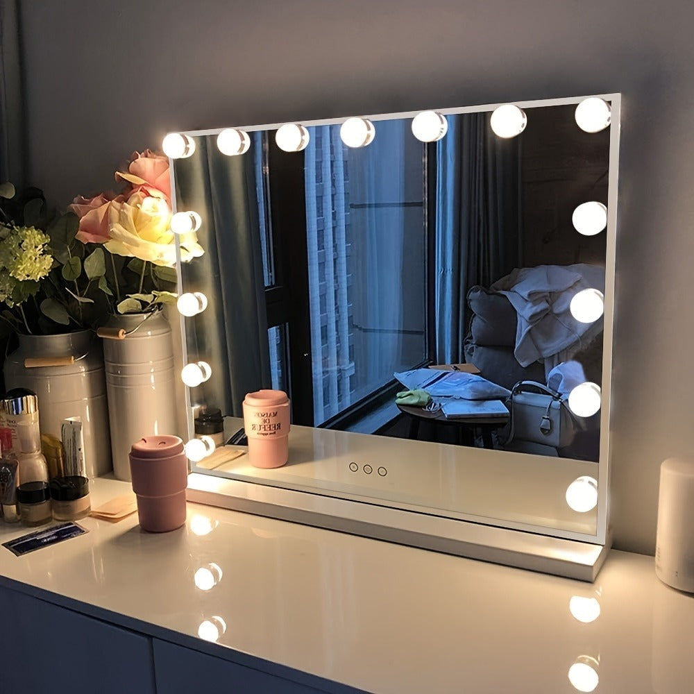 Hollywood Vanity Mirror with 15 Dimmable Bulbs, 23 x 18 Inch Frame, Three Light Colors and USB Port