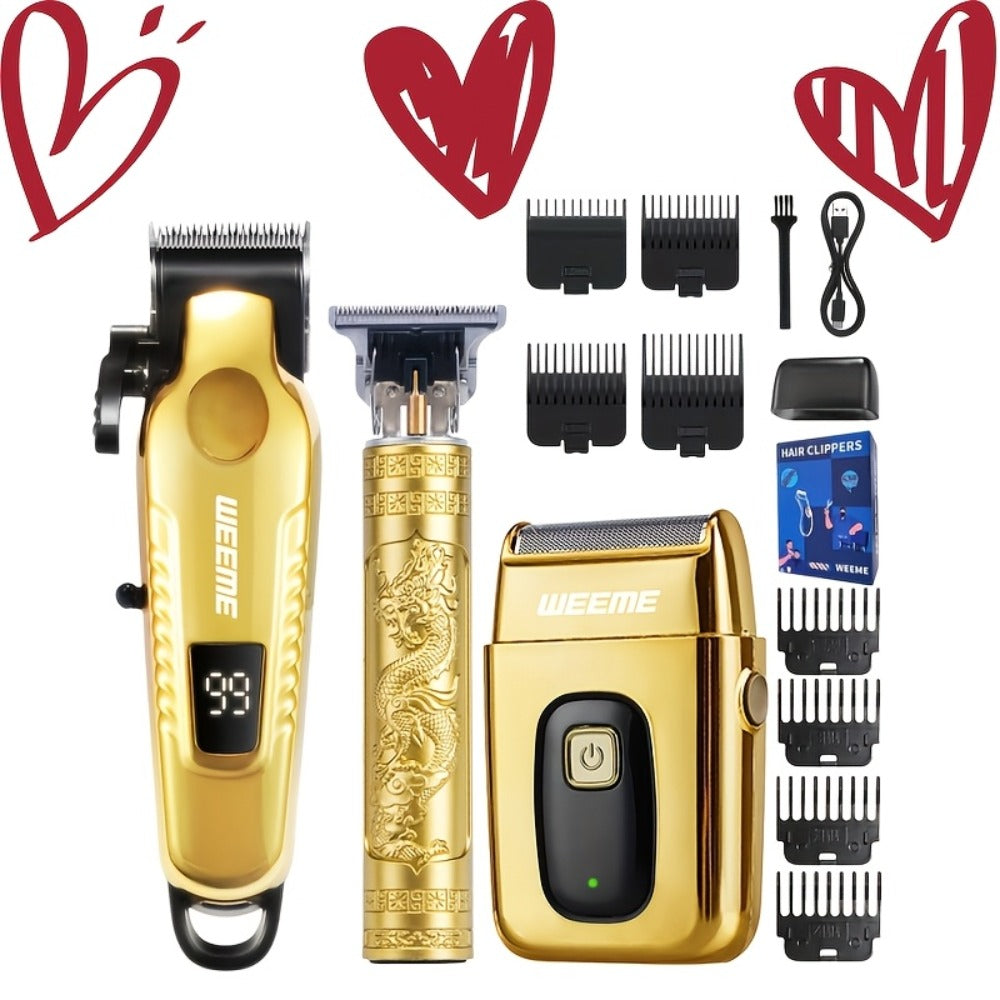 3-in-1 Hair Clipper Grooming Kit for Men – WEEME USB Rechargeable Cordless Beard Trimmer & Body Shaver Set, Home Barber Hair Cutting Kit