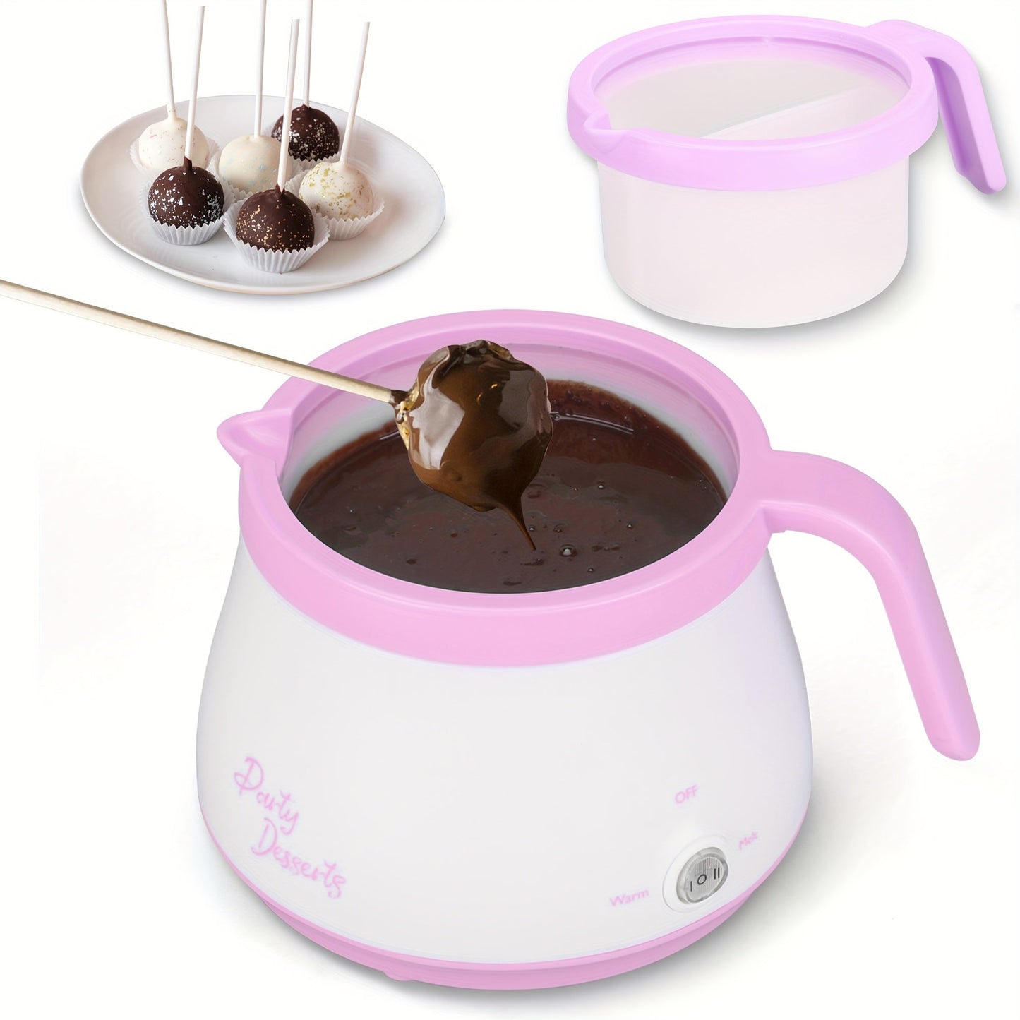 Electric Fondue Pot Chocolate Melting Pot with 2 Pots for Candy & Chocolate - 2.5 Cup, Non-Stick Dual Melting Pots for Cake Pops