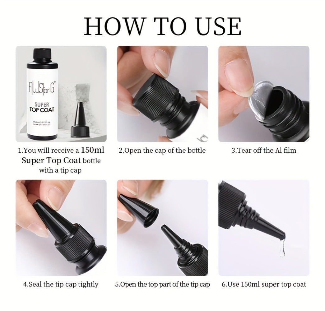 Gel Nail Polish Super-Glossy Top Coat in 15ml Soak-Off Formula with UV/LED Cure for Nail Art