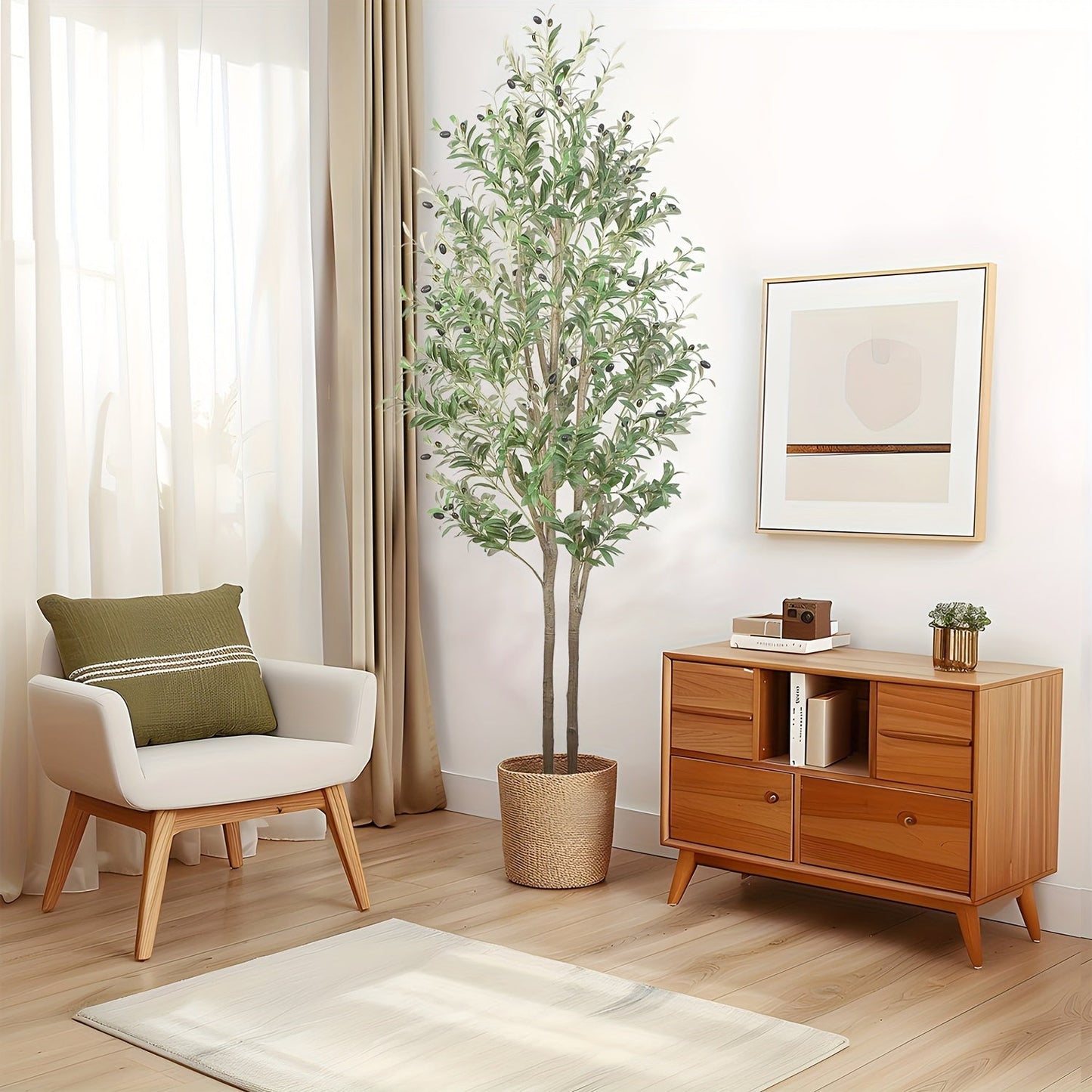 Full-Canopy Artificial Olive Tree with 4, 5, 6 or 7 ft Height Options, Decorative Fruit and Potted Base