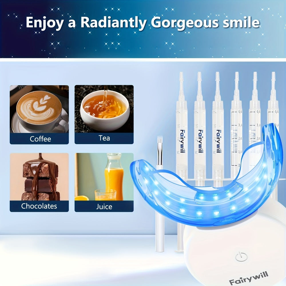 Carbamide Peroxide Teeth Whitening Kit with LED Accelerator Light – 6 Gel Tubes 3ml Each, Whitening Tray & Storage Case
