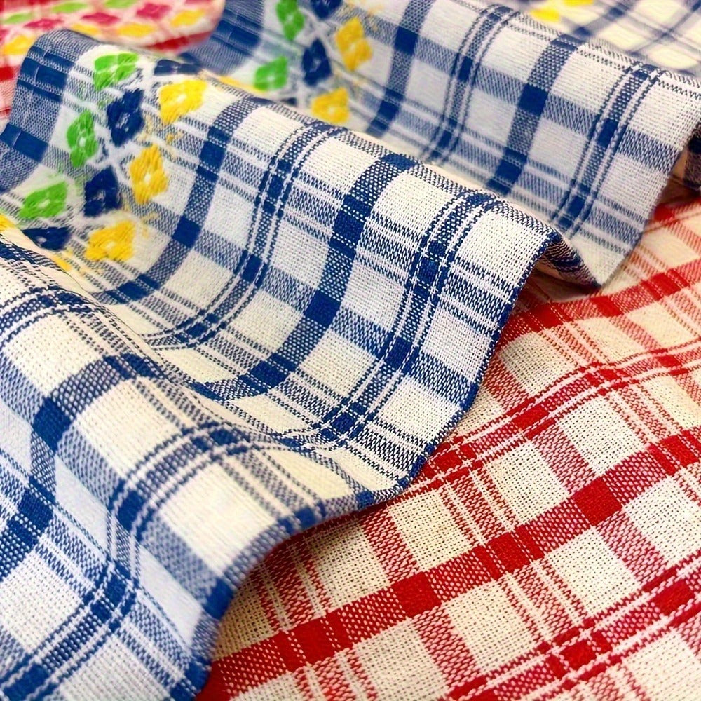 Four-Piece Kitchen Towel Set, 18 x 28 Inches Each with Mixed Plaid, Stripe and Floral-Band Colors