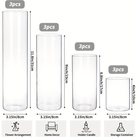 Clear Cylinder Glass Vases Set Wedding Centerpieces Home Decor for Entryways, Bedrooms and Living Spaces