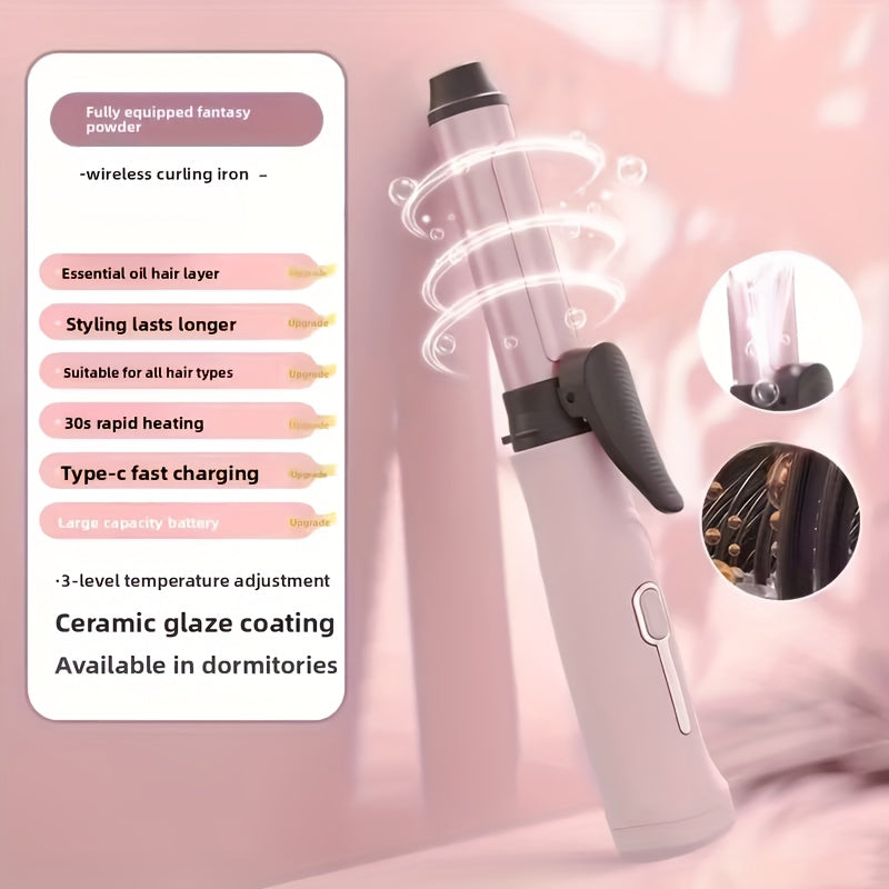 Cordless Mini Curling Iron Wireless Rechargeable Portable Hair Curler, Ceramic Barrel for Airy Bangs