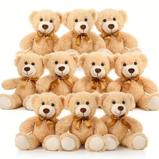 Plush Toy Eight-Pack of 11-Inch Teddy Bears in Dark Brown or Khaki for Events and Favors for Character Display, Room Decor and Gift