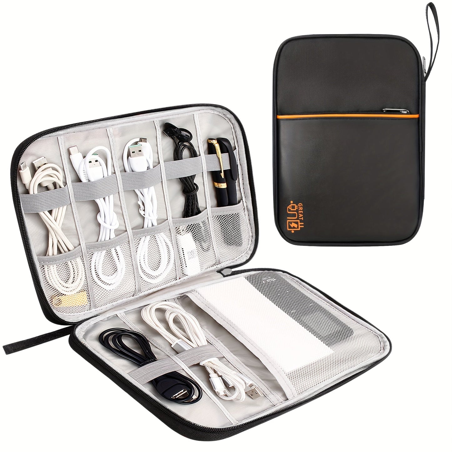 Cable Organizer Bag for Travel Double Layer, Electronics Case with Removable Dividers, Cables, Chargers