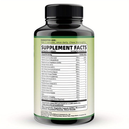 Soursop Graviola Capsules 24-in-1 Herbal Blend – Turmeric Spirulina Sea Moss Vitamin D3 Bitter Leaf | Immune Defense Antioxidant Gut Energy