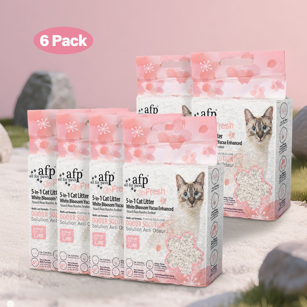 Tofu Cat Litter 5-in-1 Flushable Clumping – All For Paws White Blossom Yucca Enhanced Formula, Low Dust Rapid Clumping Odor Control