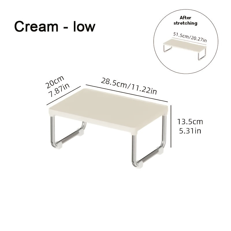 Expandable Countertop Shelf Riser with Short Legs, White or Cream Finish and 11.2- to 20.3-Inch Width