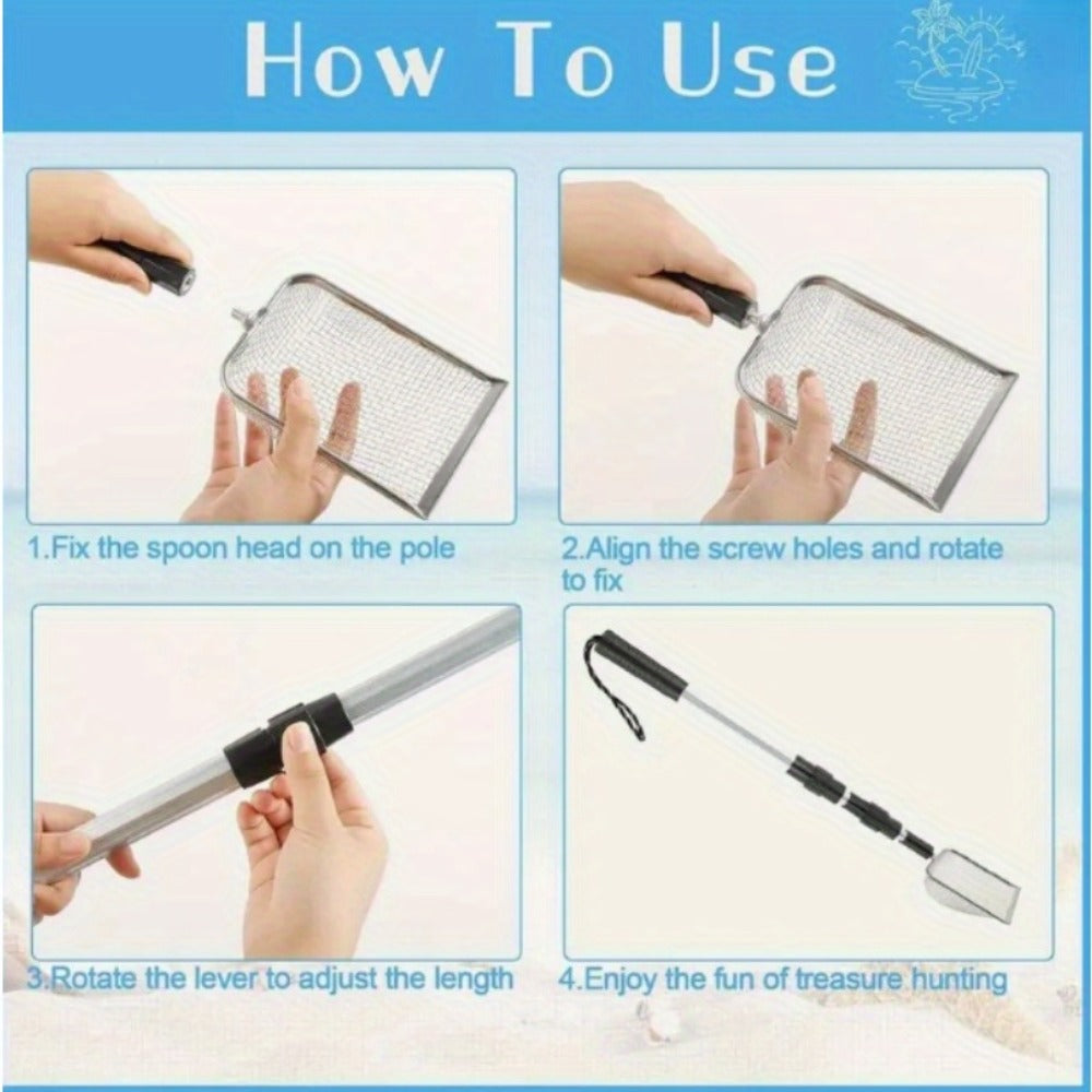 Stainless Steel Beach Sand Sifter with Retractable Telescopic Handle ā Portable Sand Sieve for Treasure Hunting