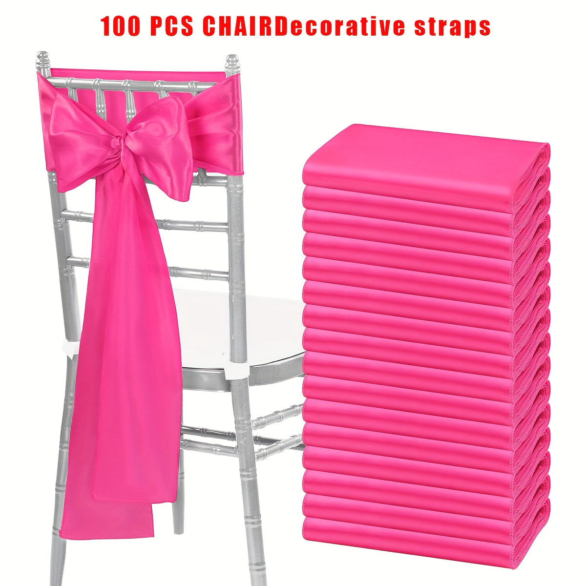 100pcs Satin Chair Sashes Bows for Wedding Banquet Party Event Decoration, 13 Colors, 18×275cm
