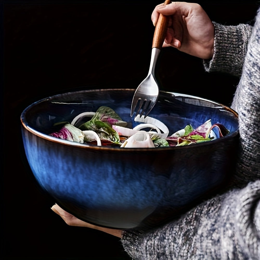 Extra Large Ceramic Bowls Set of 2, 81oz Deep Blue Salad Bowl, Ramen Noodle Soup Bowl, Stylish Durable Dinnerware for Home Kitchen