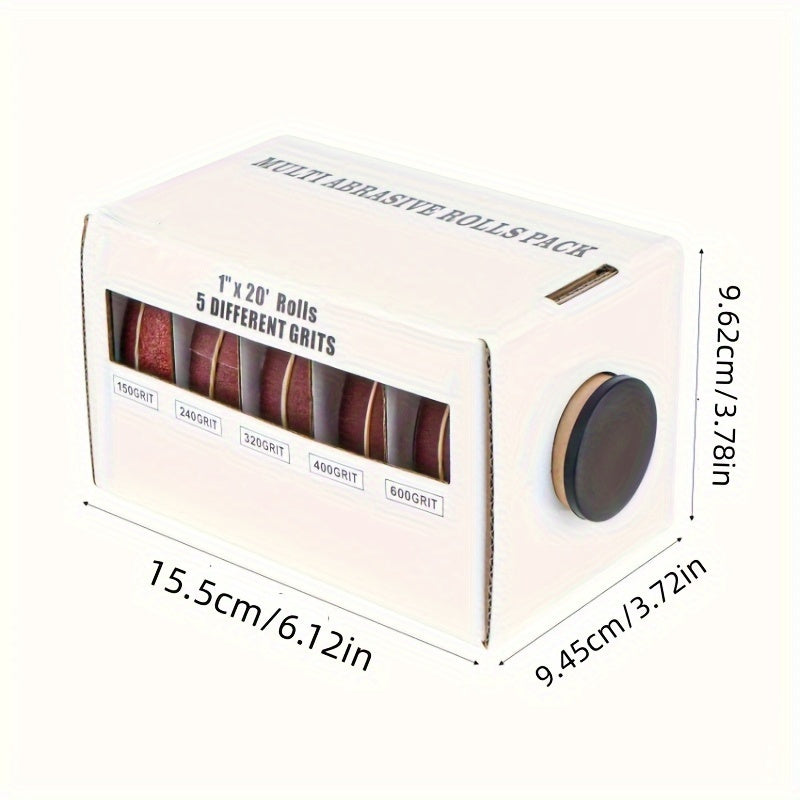 Sandpaper Roll with Dispenser, Aluminum Oxide Multi-Grit Emery Cloth 80-600, 4/5/6 Piece Set, 236 Inch for Wood Metal Glass Woodworking