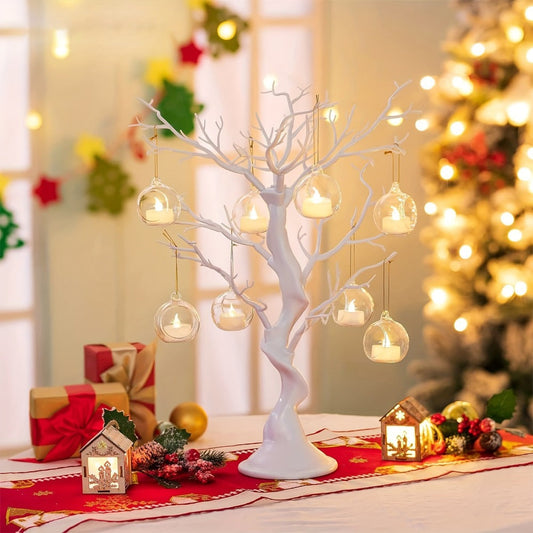Hanging Glass Ball Candle Holders Set for Wedding Party Christmas Tree Decoration - Clear Glass Tea Light Holders with Hanging Design