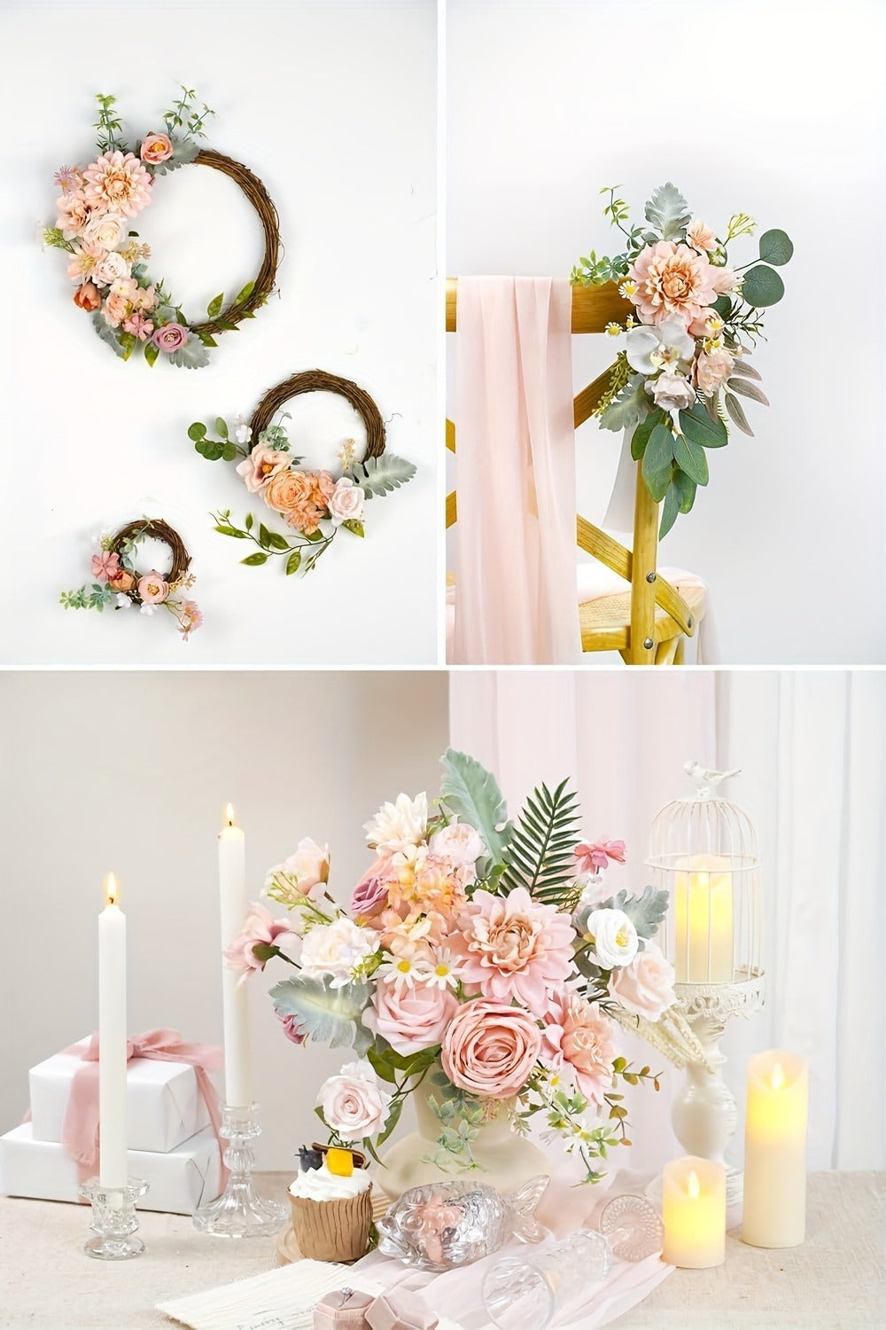 Artificial Flowers Pink Rose Box Set for DIY Wedding Bouquets, Table Centerpieces and Home Displays