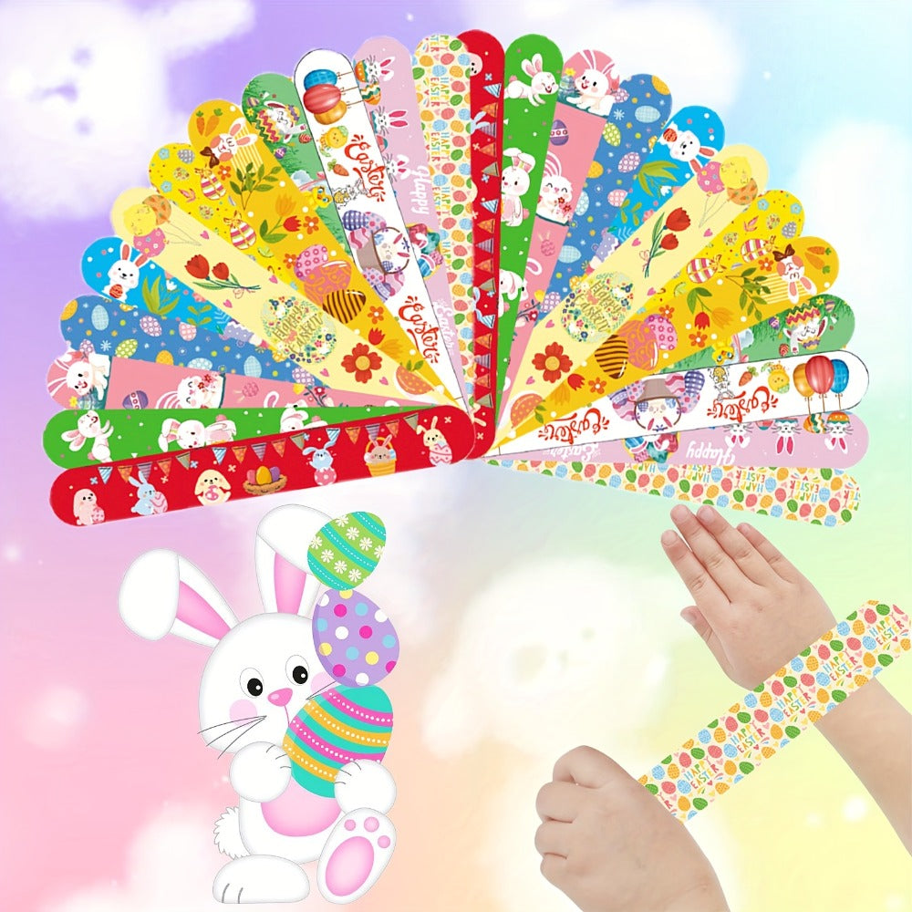 Party Favors Easter PVC Slap Bracelets, 72-Piece Spring-Theme Assortment for Egg Hunts and Events