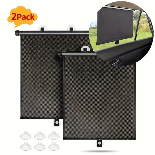 Car Window Curtains 2pcs Retractable PVC Side Window Shades One-Click Storage UV Block Anti-Glare Heat Shield Easy Install Suction Cup Hook