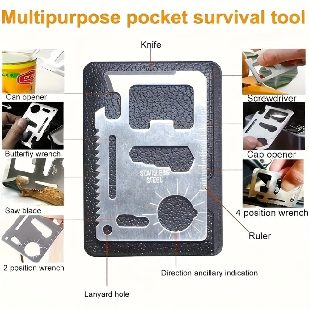 Outdoor Survival Gear Kit 6pcs SOS Emergency Set with Multi-Tool Whistle Compass Fire Starter for Entryways, Bedrooms and Living Spaces