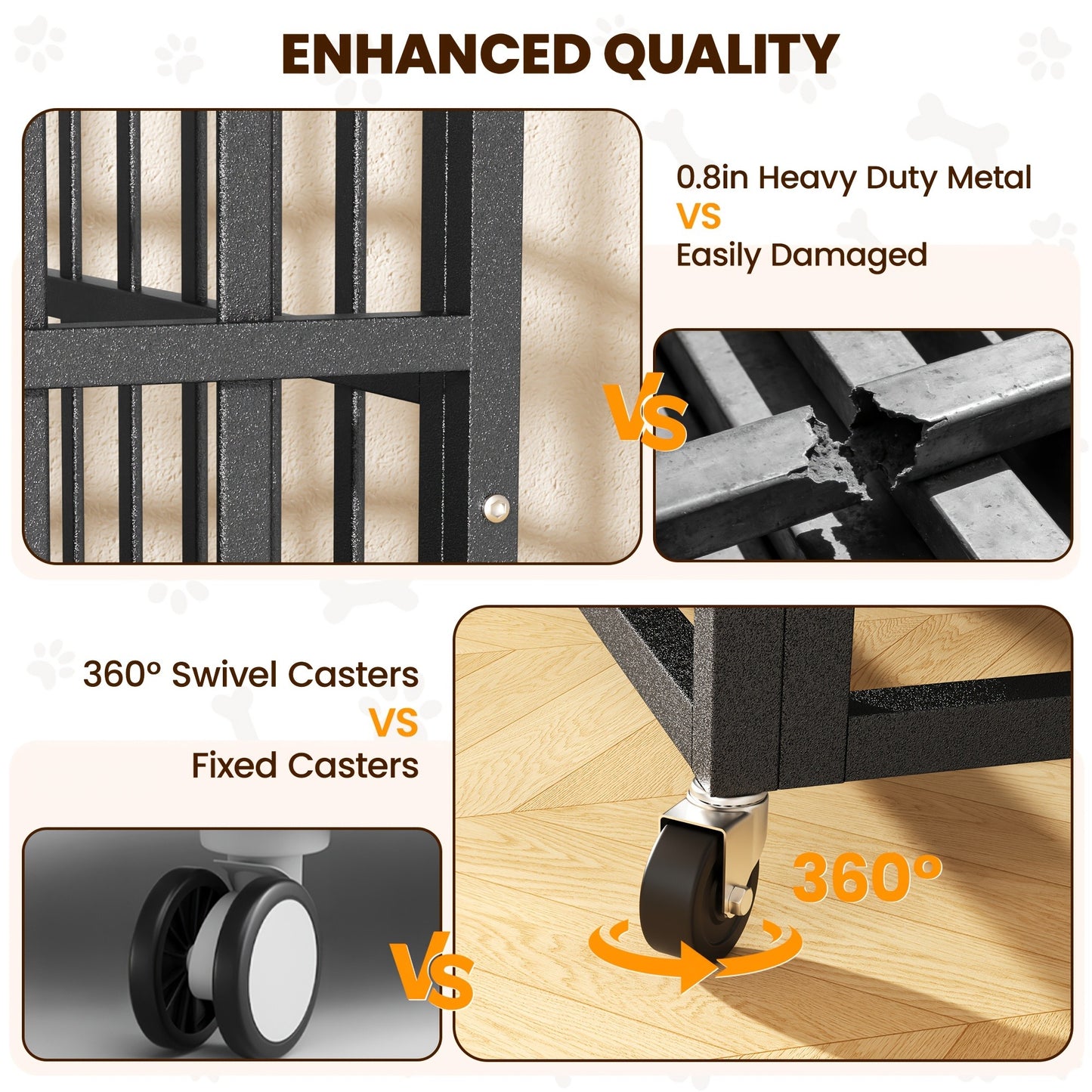 Heavy Duty Escape-Proof Dog Crate with Wheels & Removable Tray – Double Door Indoor Kennel for Large & XL Dogs | 42IN & 48IN