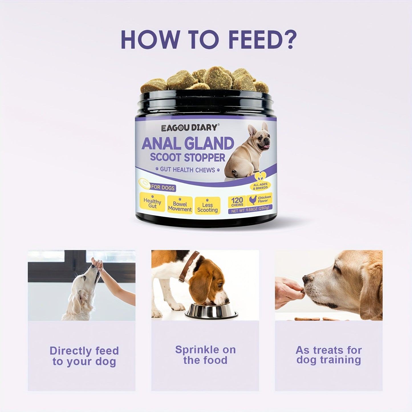 Dog Anal Gland Support Chews 120ct – Fiber Supplement for Scooting Relief with Pumpkin, Psyllium Husk, Probiotics & Dandelion