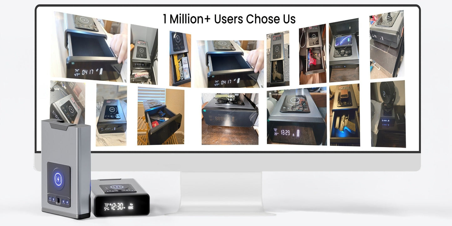 Biometric Gun Safe with Fingerprint Lock LED Clock and Wireless Charging DOJ Pistol Safe for Entryways, Bedrooms and Living Spaces