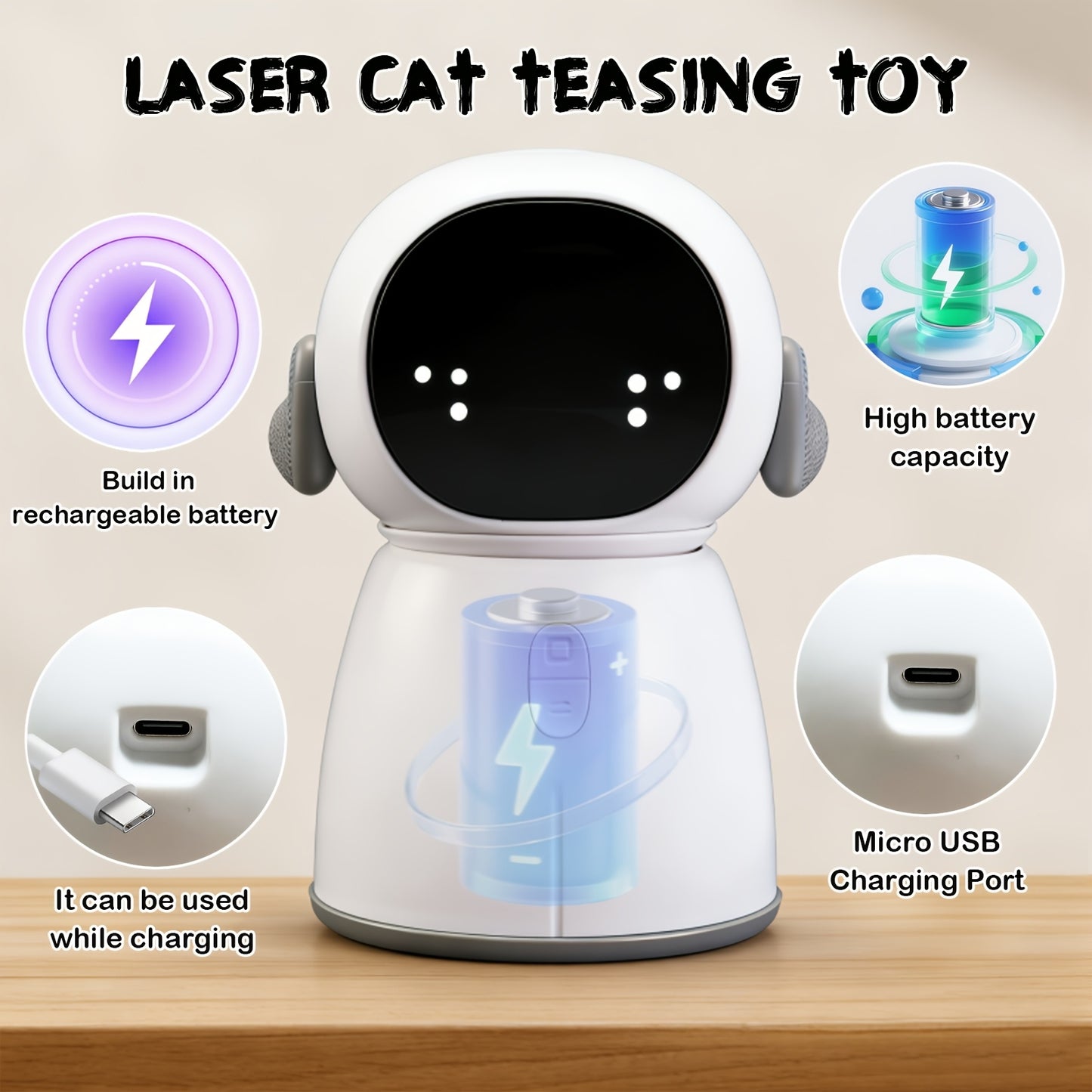 Automatic Laser Cat Toy Dual Laser Motion Activated Interactive Cat Toy 3 Speed Modes 360 Auto Rotate Rechargeable 1200mAh for Indoor Cats