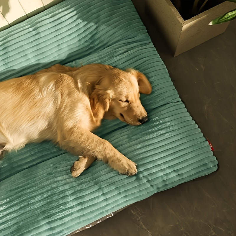 Green Stripe Dog Bed Mattress with Polyester Fiber Cushion, Removable Washable Cover and XL or XXL Size
