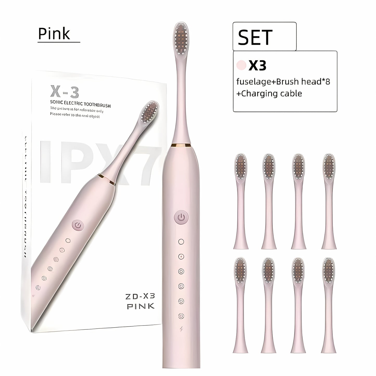 Rechargeable Electric Toothbrush 6 Cleaning Modes with 8 Brush Heads – USB Charge, Soft Bristles, Portable for Travel & Home Use