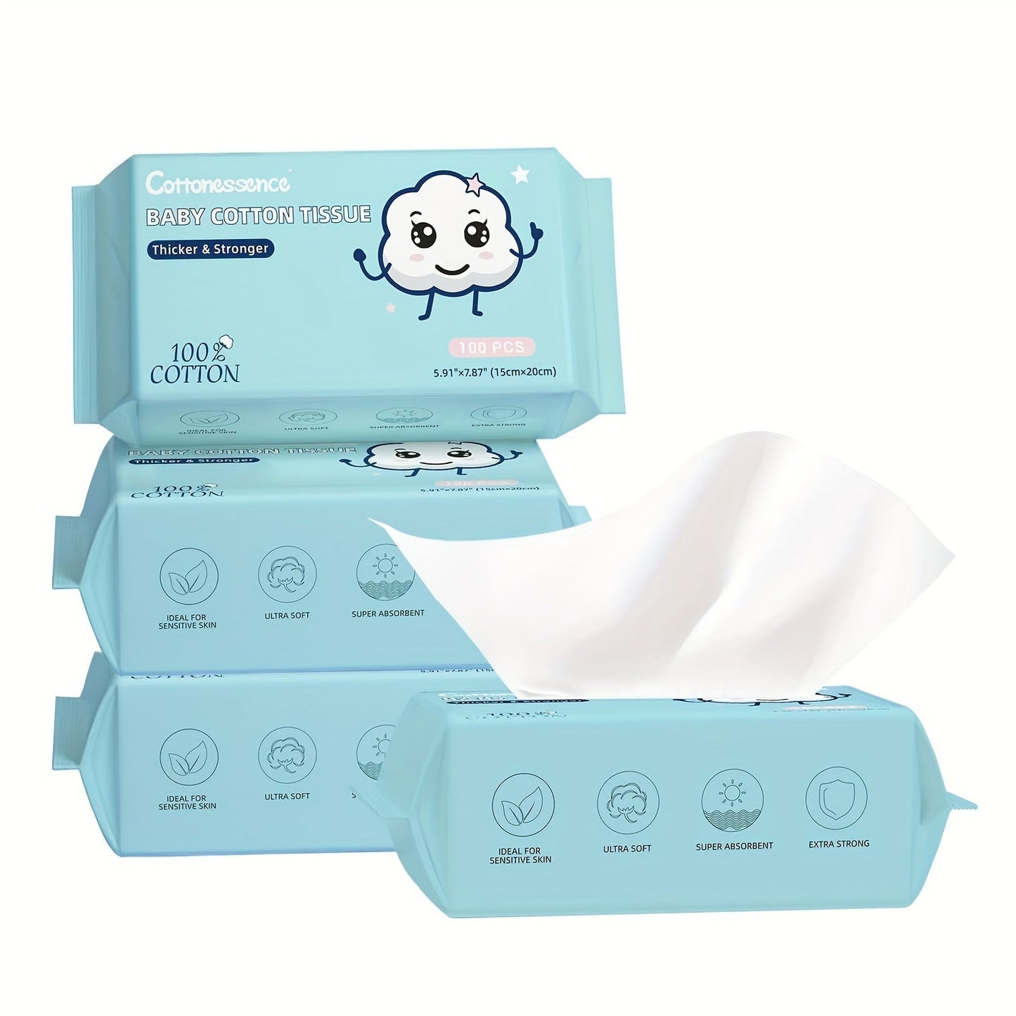 100% Cotton Disposable Face Towels Draw-Style Box 200 400 600 Count, for an Everyday Personal Care Routine