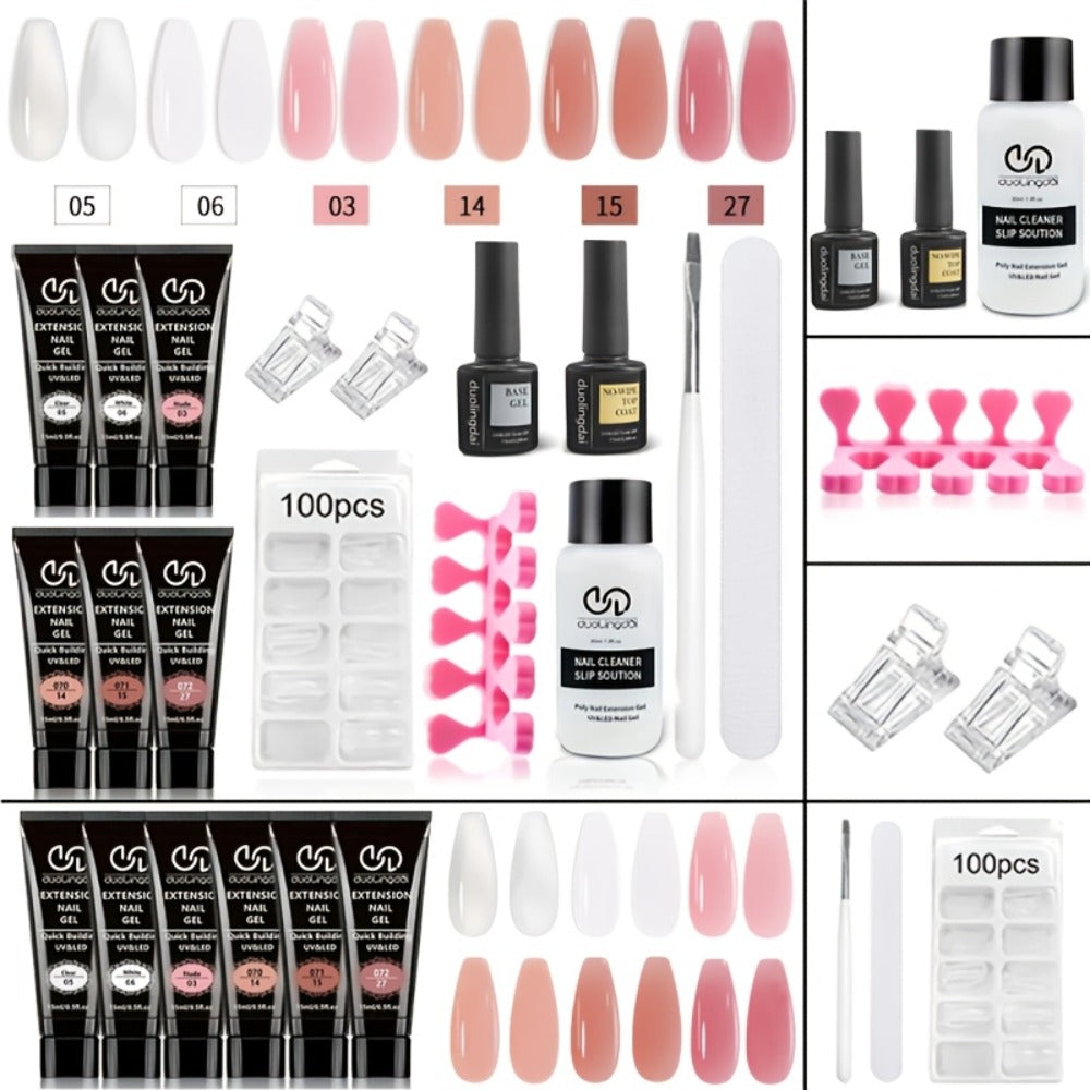 Poly Nail Gel Kit Hard Builder 6 Colors Clear Pink White ā Nail Extension Thickening & Strengthening Gel for Brittle Thin Nails & French