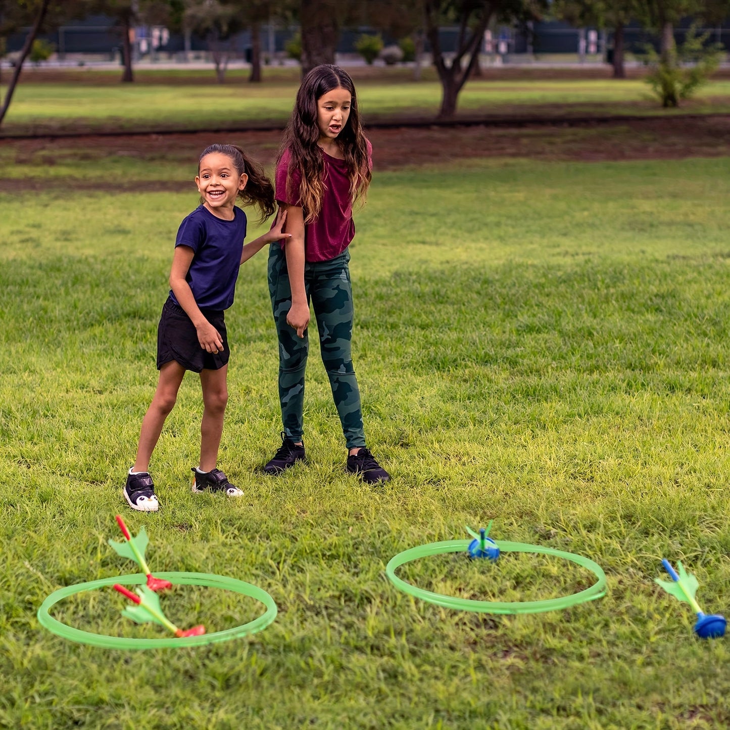 Lawn Darts Game Set Glow in the Dark – 6 Piece Soft Tip Rubber Dart Set with 2 Target Rings for Kids & Adults