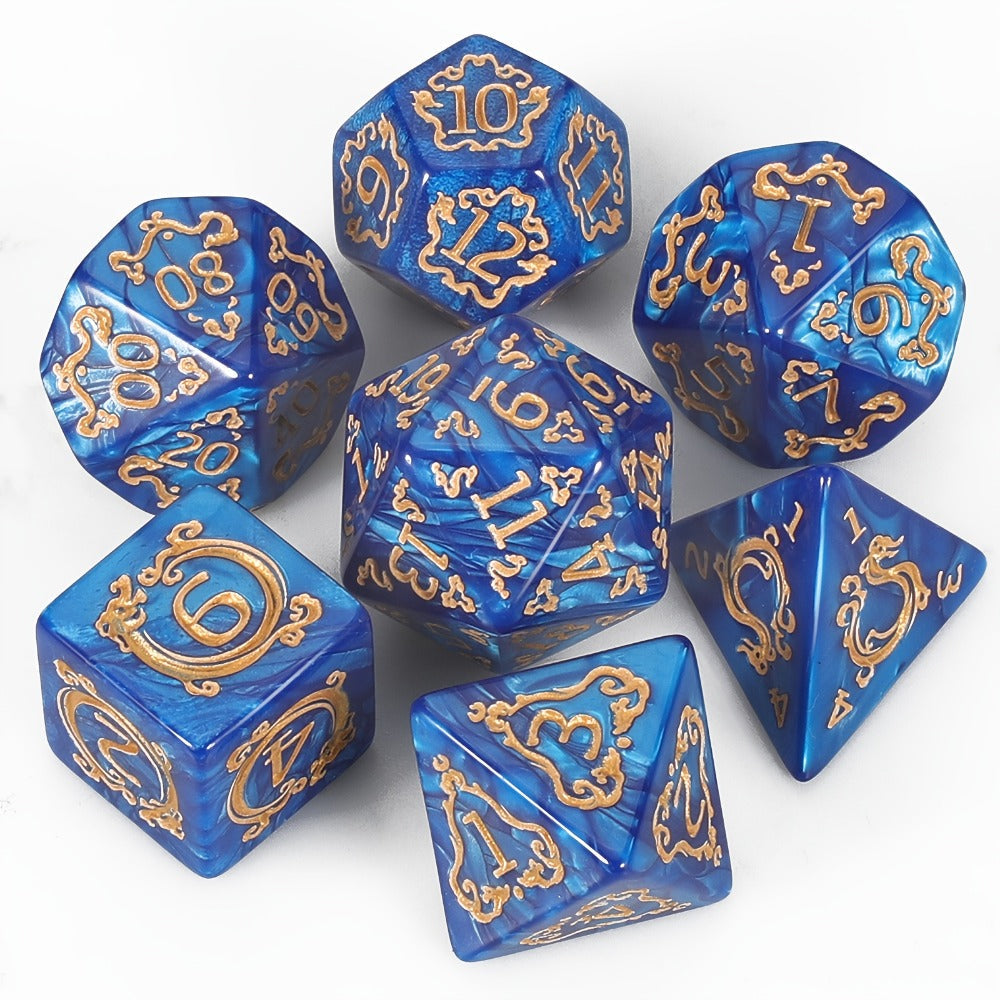 DnD Dice Set 49pcs Dragon Pattern Polyhedral Dice 7 Sets with Pouches with the Listed Color, Size or Set Options for Everyday Use