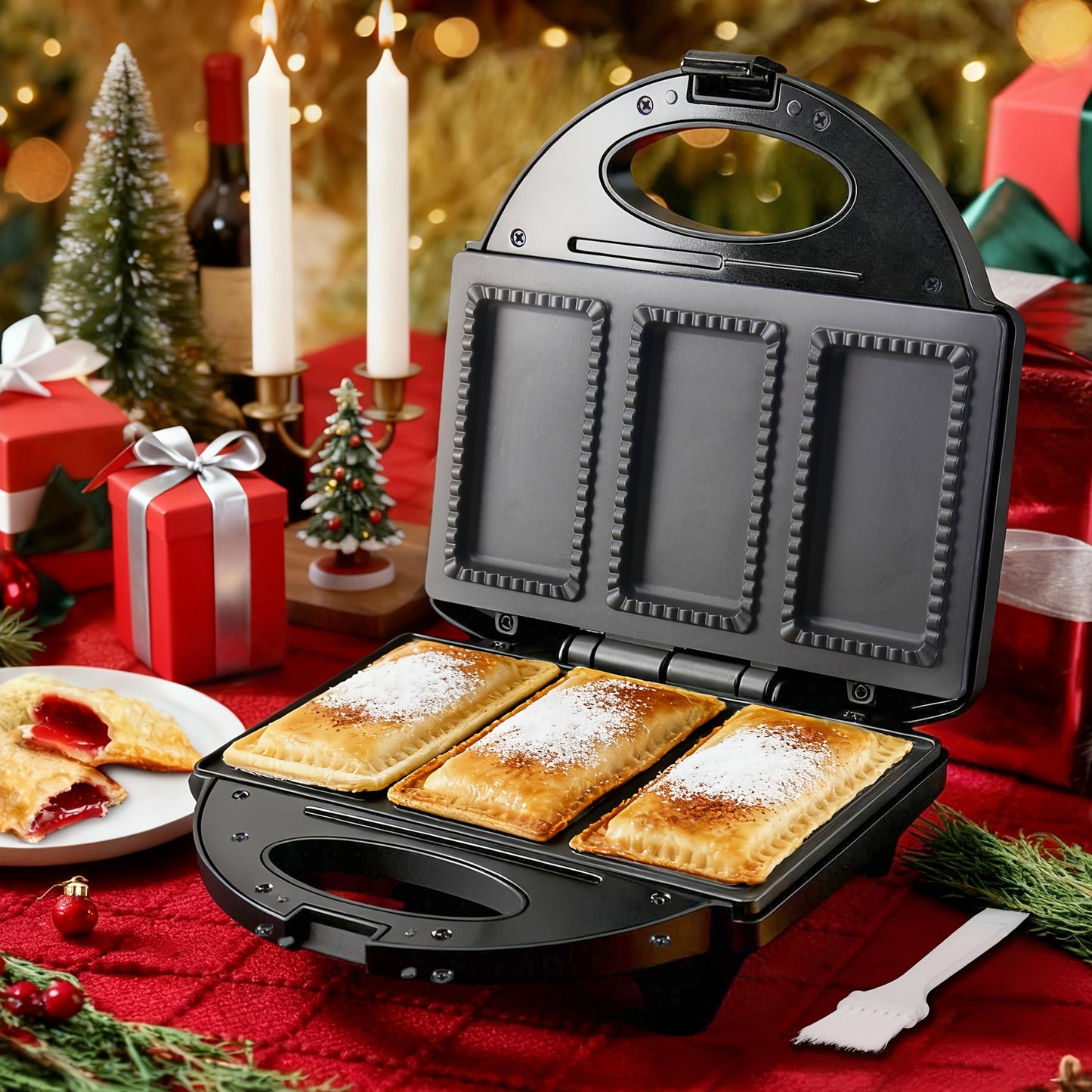 Electric Pocket Pie Maker with Crust Cutter – Dual Non-Stick Cooking Plates, Easy Press Iron for Homemade Snacks, Desserts