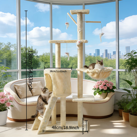 Cat Tree Tower for Indoor Cats Large Multi-Tier with Sisal Scratching Posts, Plush Perches, Hammock, Condo Cave & Hanging Toys