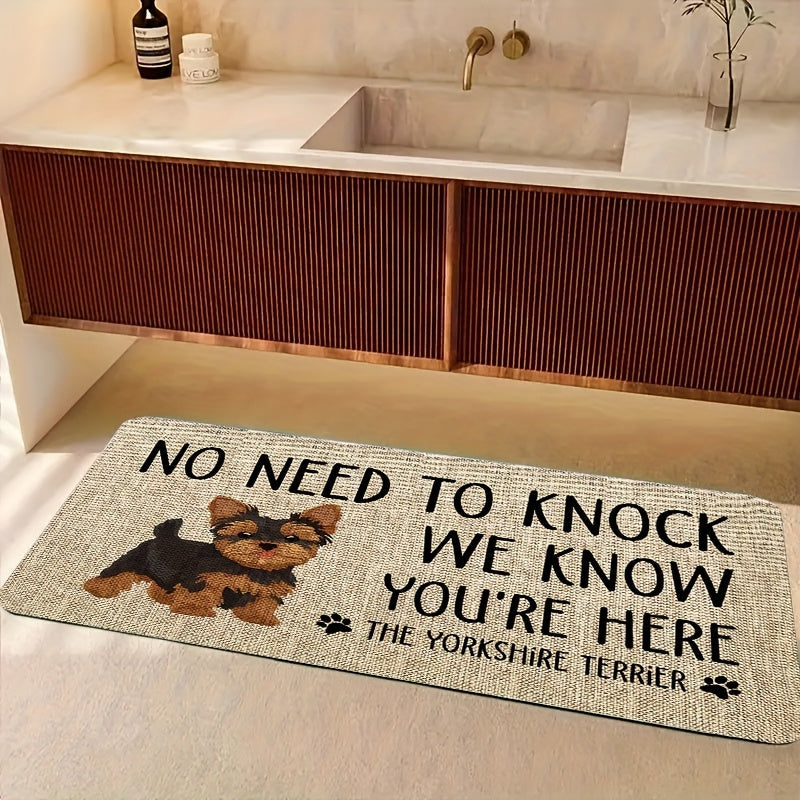 Yorkshire Terrier Entryway Floor Mat with Beige Woven-Look Print in Three Sizes up to 17.71 x 47.24 Inches