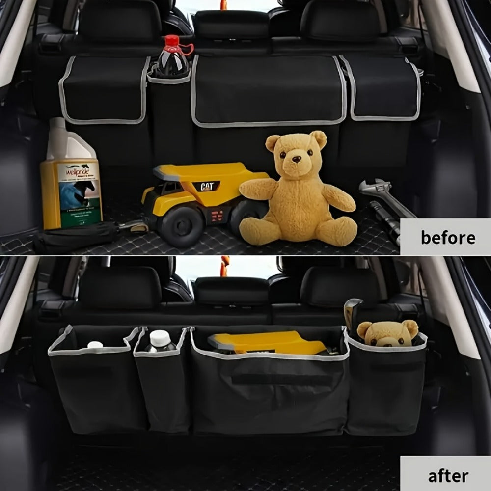 Rear Seat Hanging Car Trunk Organizer with Four Pockets, 36 x 14.2 x 4.7 Inches and Black Finish
