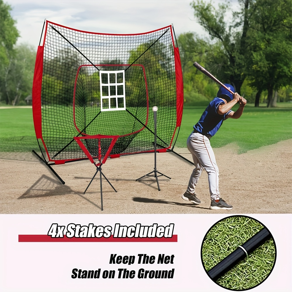 7 x 7 ft Baseball Training Net Set with Batting Tee, Ball Caddy, 12 Practice Balls and Carry Bag