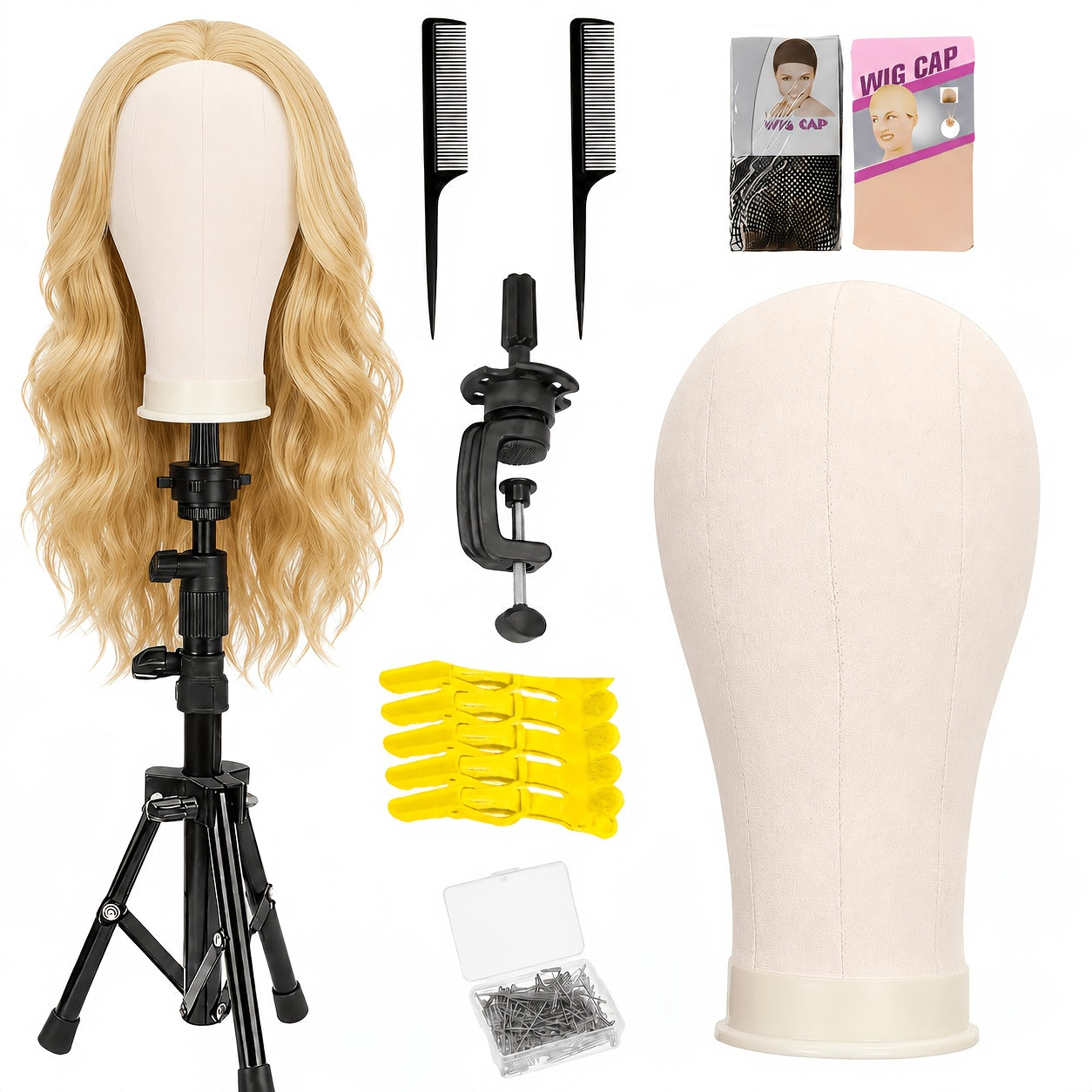 Mannequin Head with Adjustable Wig Stand Set 22 Inch Reinforced Manikin Head for Wig Styling Cosmetology Practice Salon Display Pink Black