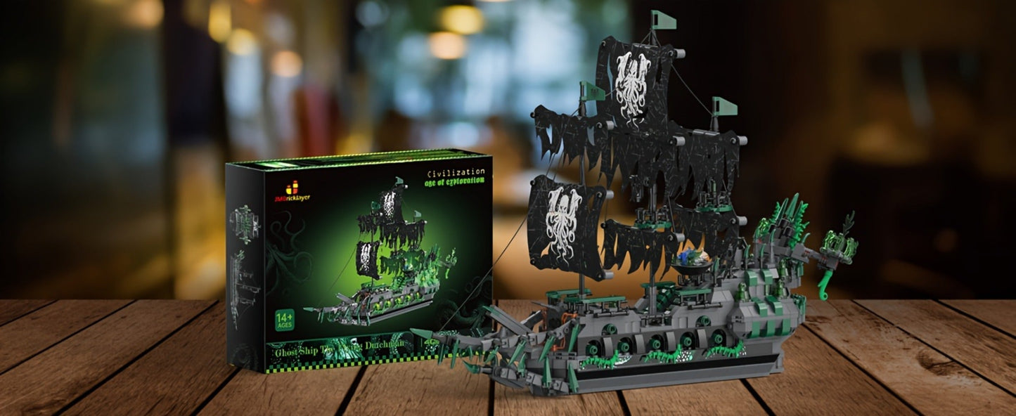Flying Dutchman Pirate Ship Building Blocks Ghost Ship Model 40001 with LED Lights, Adult Teen Collector Construction Kit