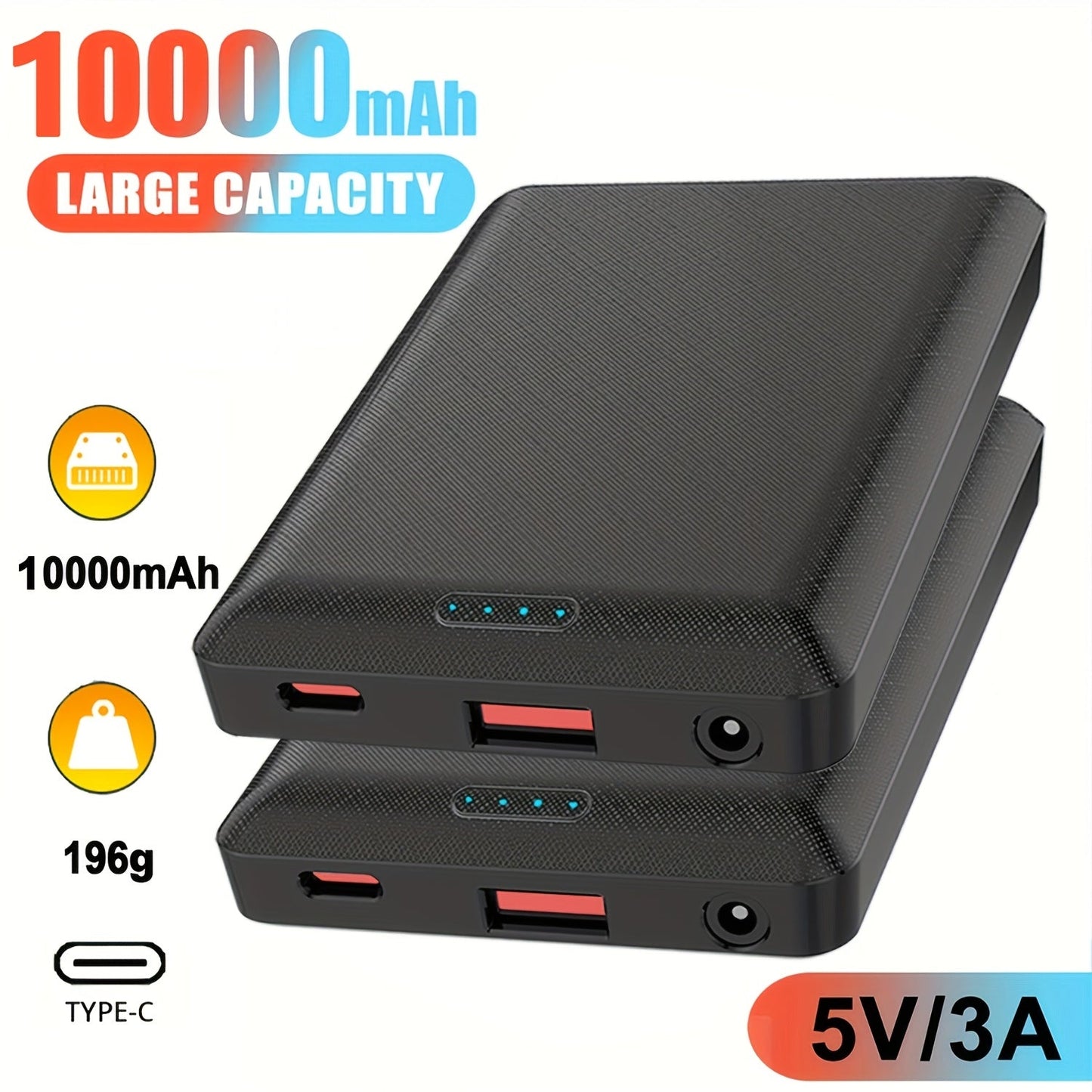 Power Bank 10000mAh 5V/3A for Heated Clothing with USB-A, USB-C and One- or Two-Pack Options