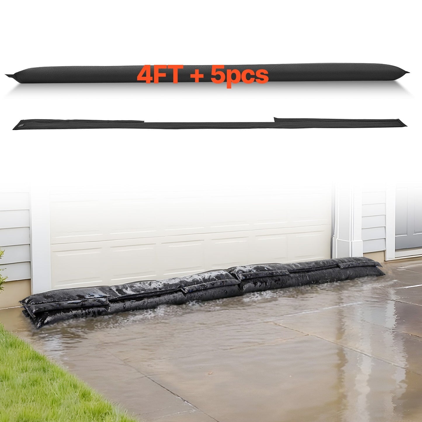 Flood Barrier Bags 4 Pack, Water Activated Sandless Sandbags, Reusable Flood Protection for Home