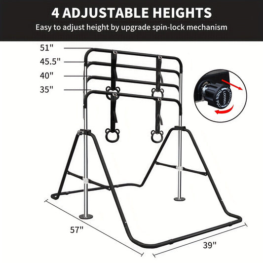Adjustable Gymnastics Pull-Up Bar for Kids & Teenagers – Height Adjustable Horizontal Bar for Indoor Outdoor Home Use