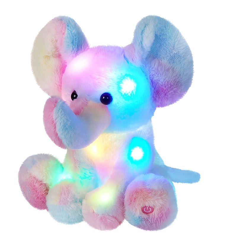 Plush Toy Rainbow Elephant 12-Inch Light-Up Design with Optional Music for Colorful Room Display